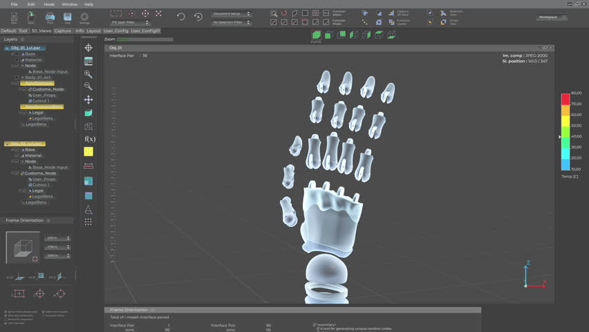 Creating a 3d project by drafting the model of the cybernetic arm replacement. Drafting the 3D project of the white hand in the computer system. Drafting the realistic limb in the 3D project software.