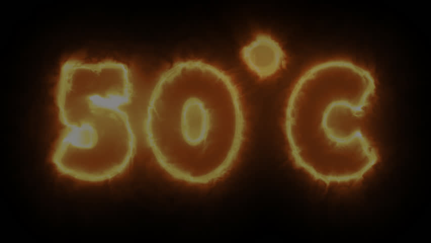 Animated burning flames Numbers 40 to 50- Degree Celsius-40 to 50 Degree Celsius. Black background-