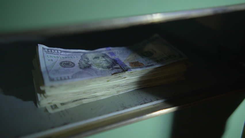 Businessman Opening Deposit Storage Box Inside Strongroom Storing Us Dollar Paper Currency Cash 