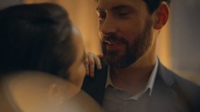 Loving couple dancing home spending romantic evening together closeup. Happy boyfriend hugging girlfriend in dance at candles light apartment. Affectionate married pair enjoying love relationship  - Powered by Shutterstock - Get 15% off with code: PIKWIZARD15