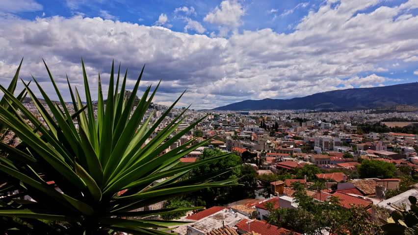 Anafiotika Plaka in Athens Greece scenic city landscape orange tile roof houses