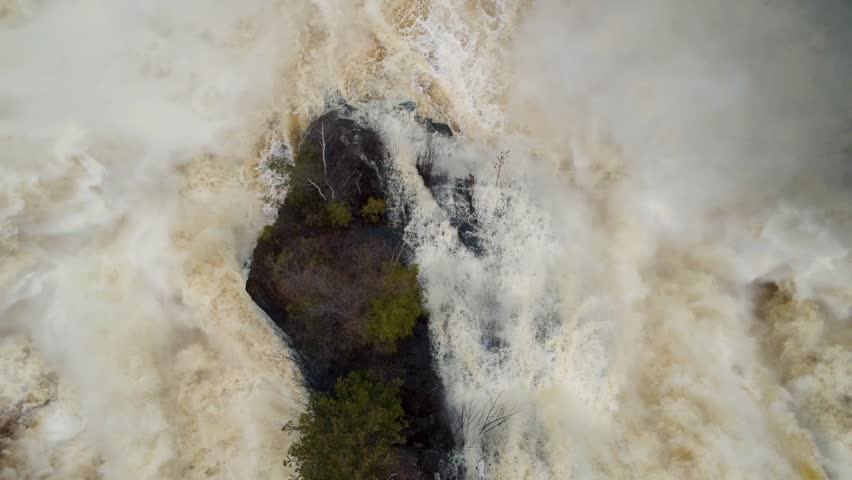 Rotating aerial view of Kakabeka Falls, Ontario, Canada.