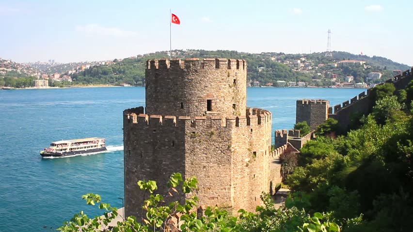 Flag Tower of Rumelihisari fortress, Bosporus in Istanbul, Turkey. 
