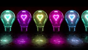Glowing Bright Light Bulb With Heart Animation On Black Background. Heart Valentine Day Heart Romantic Animation Background. Lots Of Light Bulb With Heart Symbol Inside The Light Bulb Turn On	
 - Powered by Shutterstock - Get 15% off with code: PIKWIZARD15
