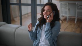 Caucasian woman girl female order food delivery ordering booking courier cafe supermarket talking phone mobile call enter number calling speaking smartphone at home couch sofa using cellphone talk - Powered by Shutterstock - Get 15% off with code: PIKWIZARD15