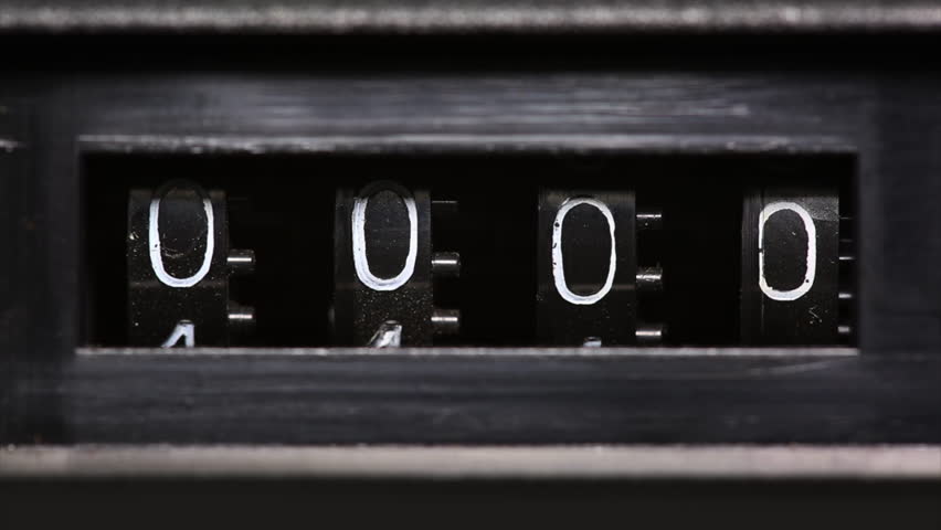Old mechanical counter counts numbers from 0 to 2350, macro shot 4k