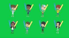 cheering up thunder Stix. kids cheering up with thunders tix animation on green screen. set of kids cheering - Powered by Shutterstock - Get 15% off with code: PIKWIZARD15