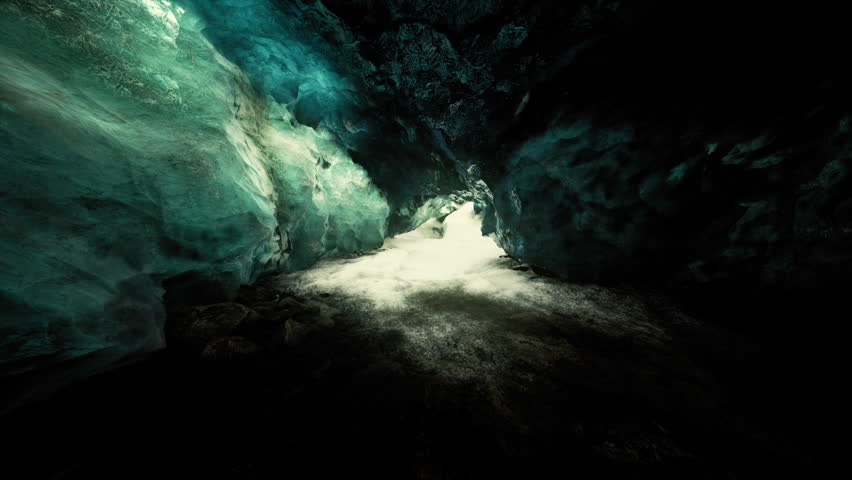 interior shot of ice glacier cave