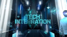 Tech Integration. Man in Futuristic Office Interior Moving and Activating Hologram. - Powered by Shutterstock - Get 15% off with code: PIKWIZARD15