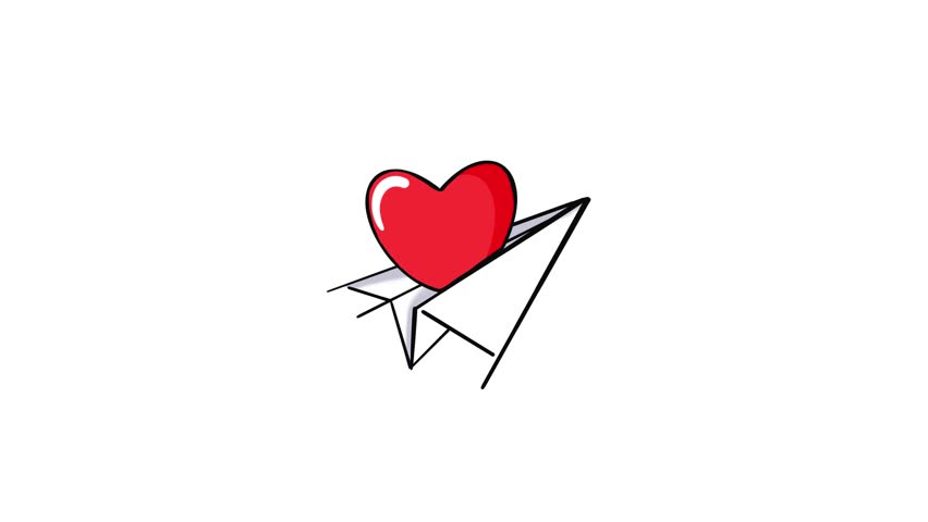 Paper plane with ballon red heart and green screen.