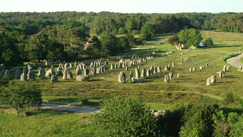 Aerial view of Carnac standing stones in Brittany in France