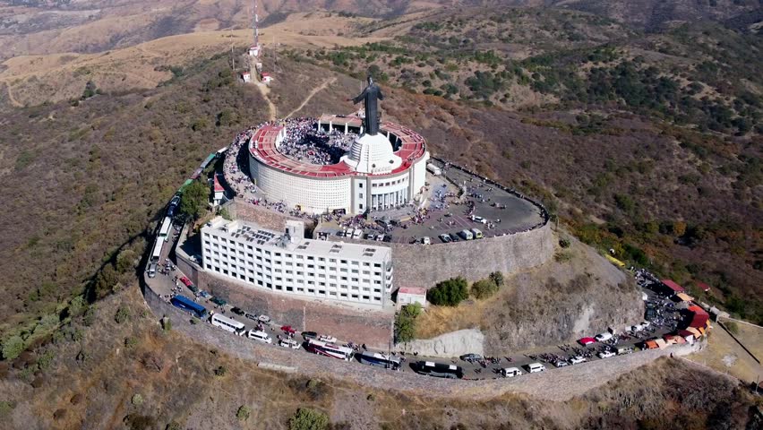 Cerro del cubilete, Cristo Rey, Silao, Guanajuato, Mexico, orbit drone, annual youth pilgrimage
