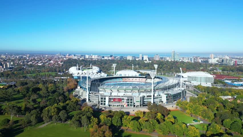 Established Aerial View of Yarra Park and Melbourne Cricket Sports Complex and Richmond Stadium