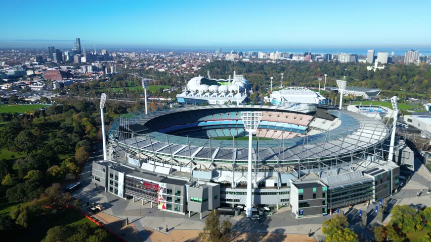 Established Aerial View of Yarra Park and Melbourne Cricket Sports Complex and Richmond Stadium