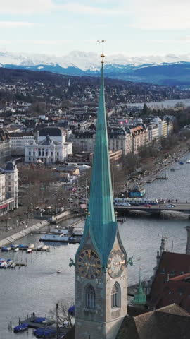 Cityscape of Zurich, the biggest city in Switzerland. Aerial view
