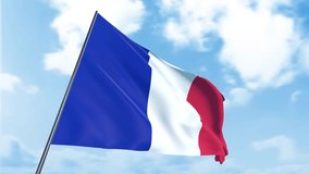 The video features the French national flag waving in the wind, showcasing its iconic tricolor design with blue, white, and red vertical stripes, symbolizing liberty, equality, and fraternity. - Powered by Shutterstock - Get 15% off with code: PIKWIZARD15