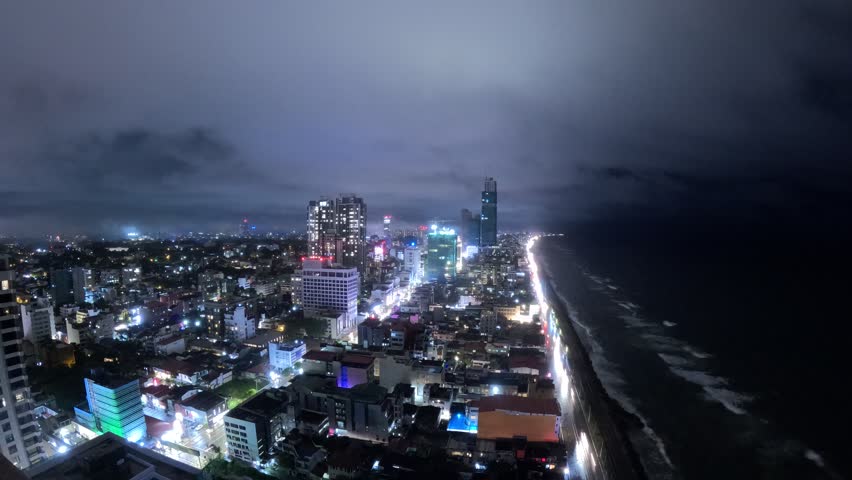 Colombo City, Sri Lanka. View From Above. Night Time Lapse Footage