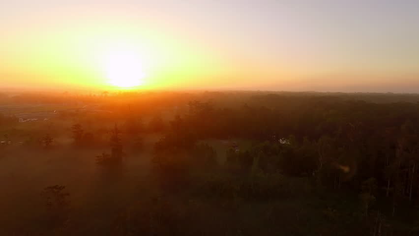 Aerial Scenic Shot Of Vehicle And Boat On Green Land By Bayou, Drone Flying Forward During Sunset - Bayou Vista, Texas