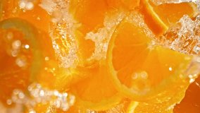 Super Slow Motion Shot of Fresh Orange Slices Followed by Camera Splashing into Water at 1000 fps. - Powered by Shutterstock - Get 15% off with code: PIKWIZARD15