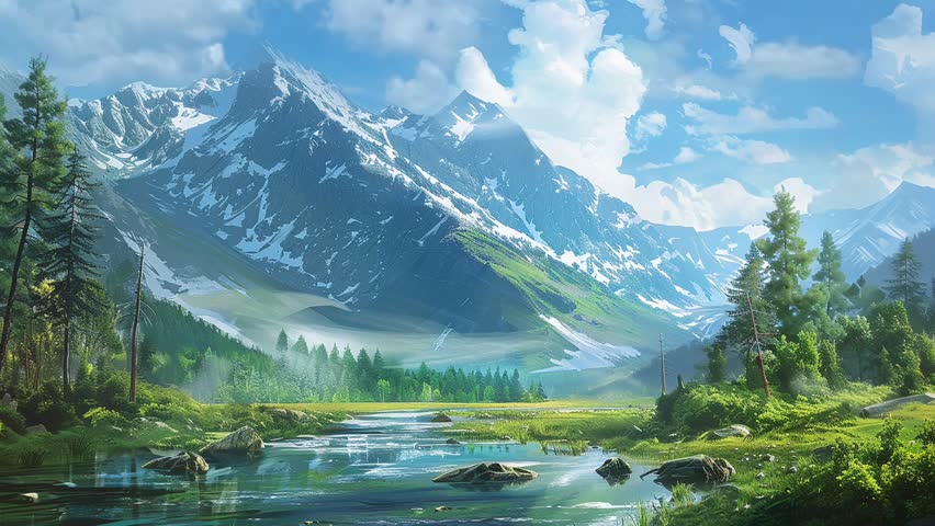 a landscape of beautiful mountain scene with a river