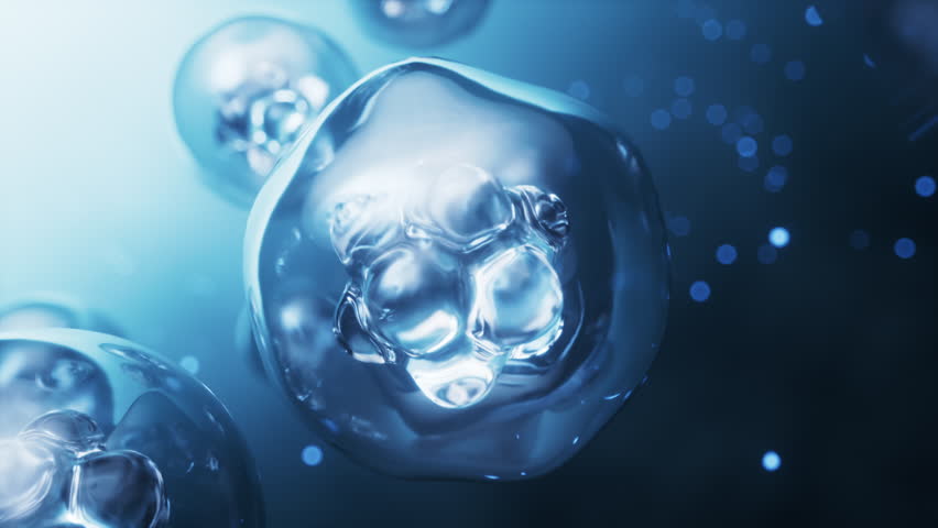 Transparent cell with biotechnology and cosmetic concept, 3d rendering. Motion graphic.