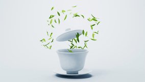 Chinese ancient teapot and teacup with tea leaves, 3d rendering. Motion graphic. - Powered by Shutterstock - Get 15% off with code: PIKWIZARD15