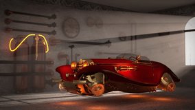 retro futuristic car, convertible, in the garage, steampunk style, 3d render - Powered by Shutterstock - Get 15% off with code: PIKWIZARD15