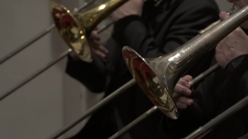 Trombone players close up