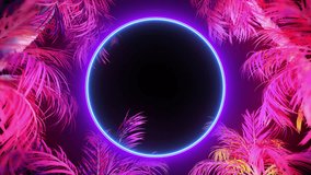 Neon round flickering frame with palm trees on a transparent alpha channel background. - Powered by Shutterstock - Get 15% off with code: PIKWIZARD15