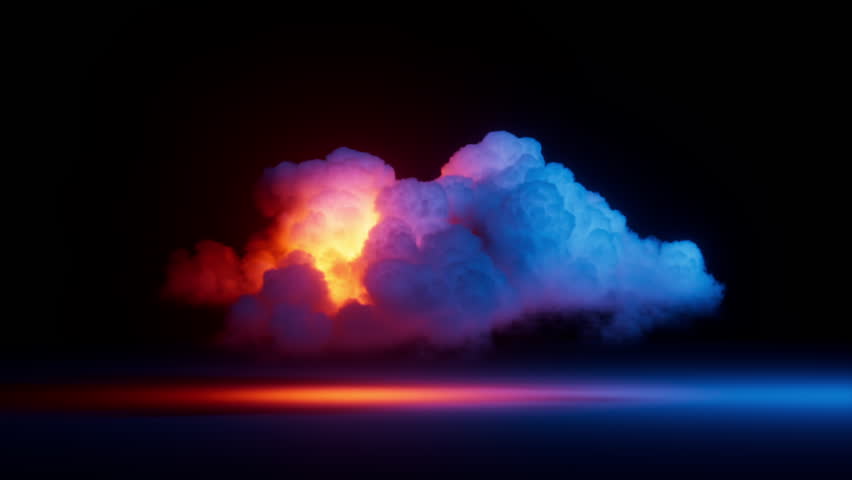 cycled 3d animation. Bright pink light slides inside the cloud, isolated on black background. Abstract mystical minimalist wallpaper. Cumulus illuminated from inside