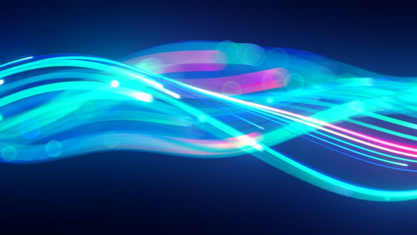 looping 3d animation. Abstract pink blue neon background with unfocussed glowing wavy lines and bokeh lights. Equalizer sound wave chart