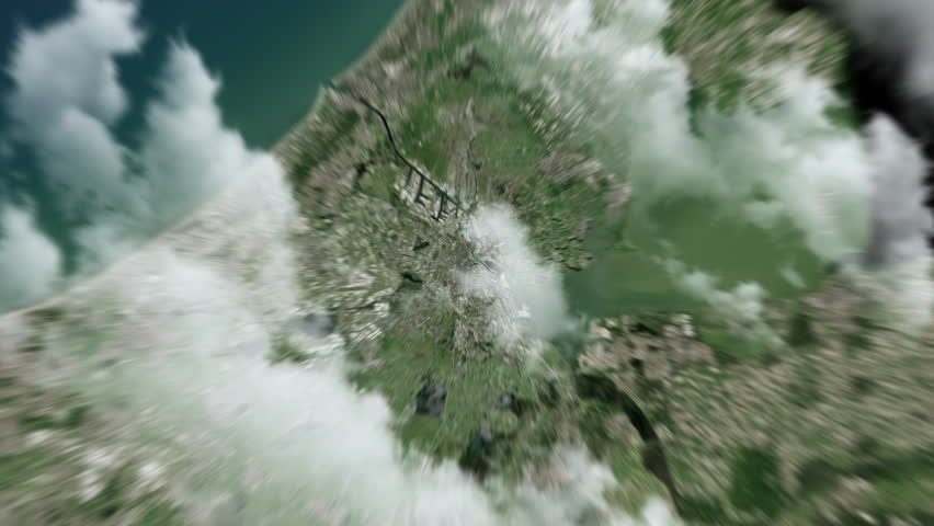 Zooming on Amsterdam, Netherlands. Earth zoom in from outer space to city. The animation continues by zoom out through clouds and atmosphere into space. View of the Earth at night. Images from NASA. 4