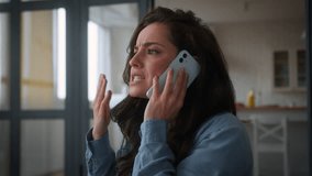 Angry Caucasian girl female woman call phone at home stress angry mad furious emotional talk annoyed talking mobile smartphone at couch sofa irritated communication conflict quarrel cellphone arguing - Powered by Shutterstock - Get 15% off with code: PIKWIZARD15