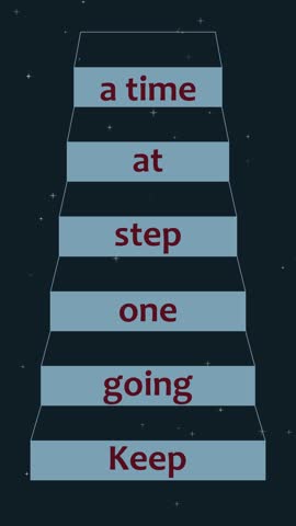 Vertical video. Inspirational Quote. Motivational Phrase. Digital content. Keep going One Step at a Time.