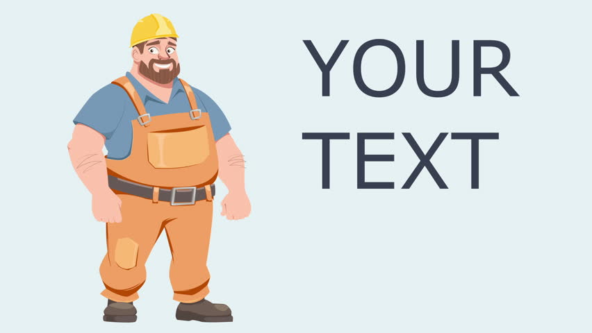 The vector video is a detailed drawing of a construction worker in an orange overalls. The character is ideal for projects related to construction, renovation and architecture.