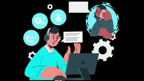 technical support person helping someone on a call, call center person animation 4k on alpha channel - Powered by Shutterstock - Get 15% off with code: PIKWIZARD15