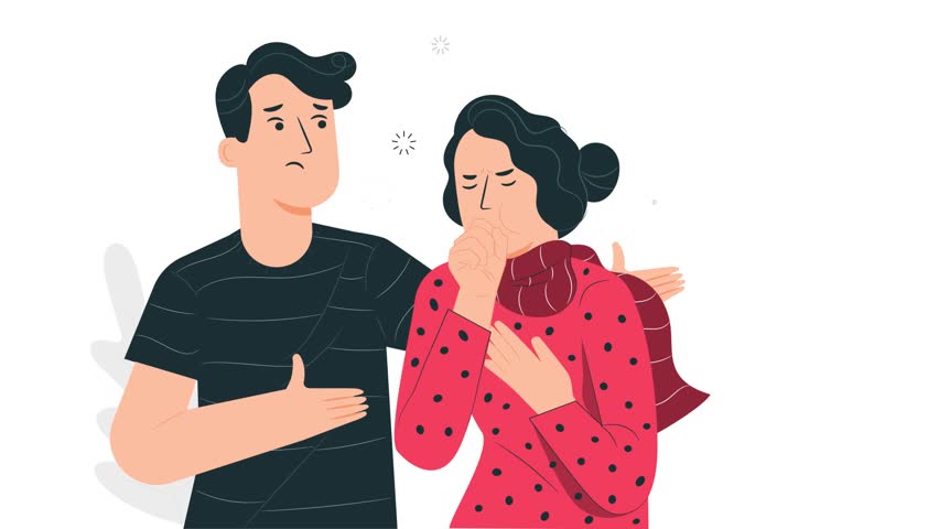 sick woman touching with her partner man taking care of her animation 4k