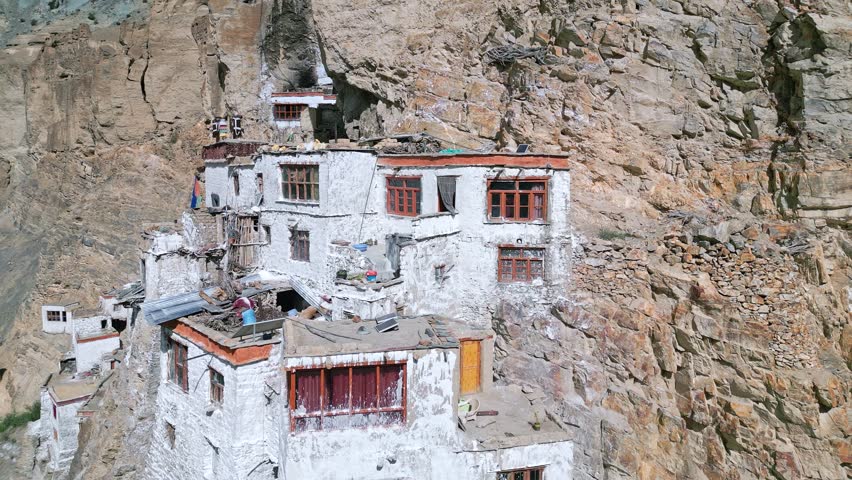 Fuktal Buddhist Monastery, Zanskar from the air, Himalayas from drone, Tibet