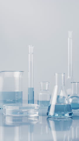 Chemical instruments with biotechnology concept, 3d rendering. Motion graphic.