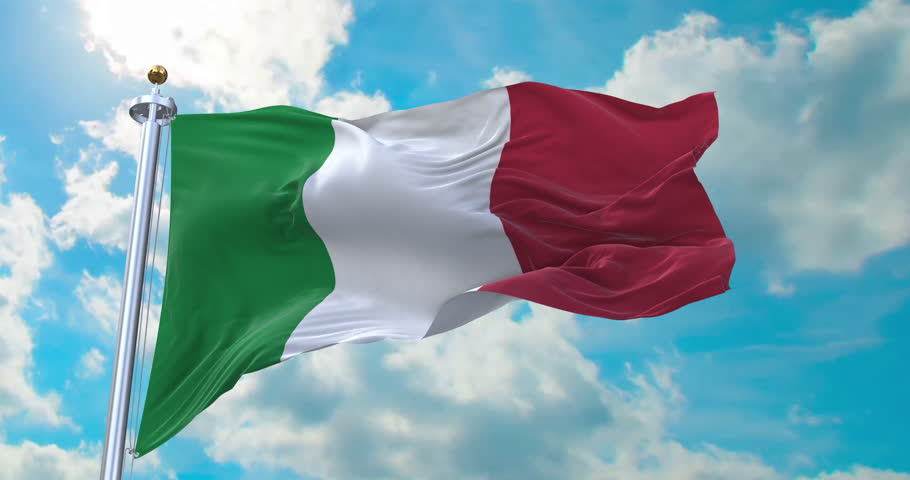 Flag of Italy realistic waving in the wind with cloud background (Perfect Loop)