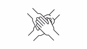 Team unity line animation. Animated hands icon. Mutual support. Team building. Community involvement. Black illustration on white background. HD video with alpha channel. Motion graphic - Powered by Shutterstock - Get 15% off with code: PIKWIZARD15