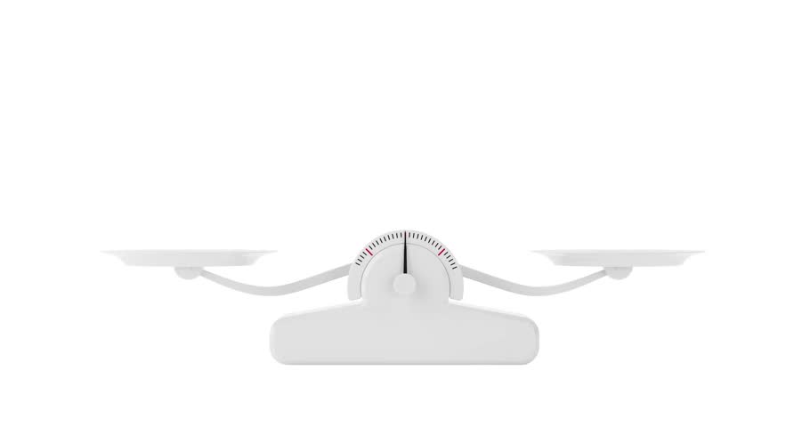 4k Resolution Video: Simple Weighting White Balance Scale Balancing on a white background with Alpha Matte