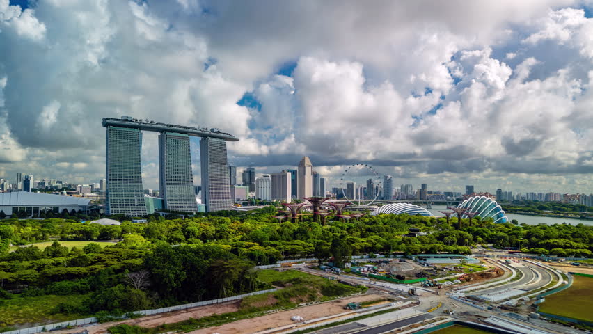 Aerial hyperlapse, dronelapse video of Singapore in daytime