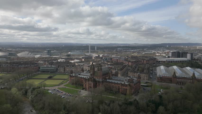 Scotland Glasgow Skyline with famous Glasgow landmarks, The OVO Hydro, SEC Armadillo and Finnieston Crane. butiful city in the UK