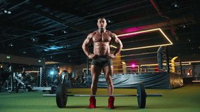 A professional bodybuilder is demonstrating dedication, strength, and commitment during an intense muscle workout, focusing on bodybuilding and fitness by performing a deadlift at the gym - Powered by Shutterstock - Get 15% off with code: PIKWIZARD15