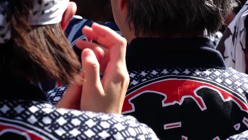 ASAKUSA, TOKYO, JAPAN - 18 MAY 2024 : Scenery of SANJA MATSURI (SANJA FESTIVAL) in Asakusa city. Japanese summer festival concept video. Slow motion shot.