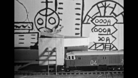 Black white animation of toy helicopter taking off. Old amateur puppet animation. Animated stop motion puppet airline transport. Surrealism creative artwork. Vintage film. Retro 1980s travel archive - Powered by Shutterstock - Get 15% off with code: PIKWIZARD15