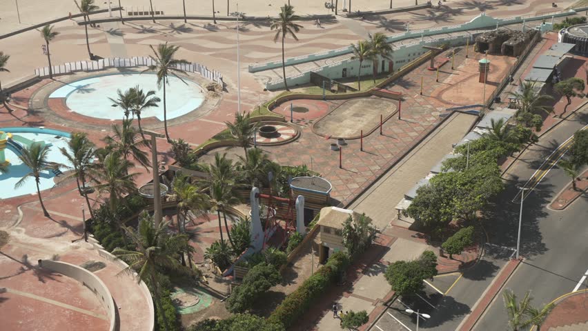 Elevated view of promenade in Durban during early morning, Durban, KwaZulu-Natal Province, South Africa, Africa