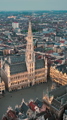 Aerial View of the Grand Place in Brussels, Europe. Famous landmark in Bruxelles.