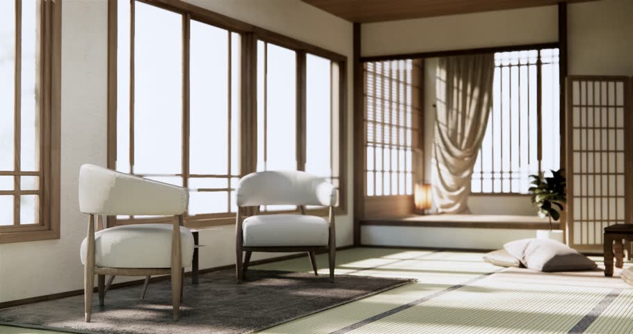 Living room japan tropical minimalist desing.3D rendering